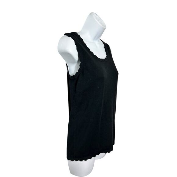 Isacc Mizahi Live Black Sleeveless Sweater Sz XXS Scalloped Trim Top Minimalist - Picture 4 of 7
